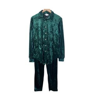Vintage‎ Stephanie Thomas Sport Women's 10 Crushed Velvet Pant Set Emerald Green